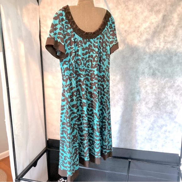 Teal Floral Flowy Knee Length Turquoise Brown by Apt 9 Dress Womens Petite Large - Picture 8 of 16